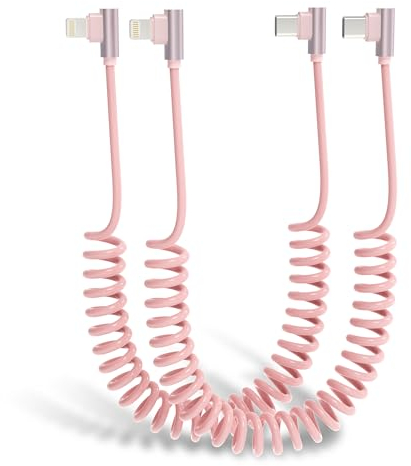 Spiral USB C auf Lightning Kabel 90 Grad Ladekabel, mit Daten & PD Schnellladung, für Apple CarPlay, iPhone 14 13 12 11 Pro Max Plus Mini SE XS XR X 8 7 6 5, Rose, 2er Pack