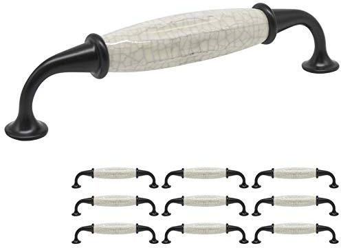 Keramik-Schrankgriff, 12,7 cm Lochmitte, schwarzer Kleiderschrank-Türgriff, Badezimmer-Schubladenknauf – Vintage-Porzellan-Schlafzimmer-Hardware (10 Stück, Lochmitte 128 mm)