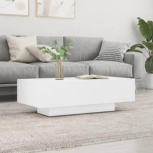 Tidyard Table Basse Table de Salon Bout de Canapé Style Moderne Décor Intérieur Blanc Brillant 100x49,5x31 cm Bois d'ingénierie