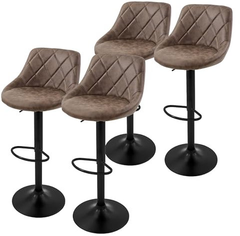 ML-Design Barhocker 4er Set, Bezug aus Kunstleder, Braun, Gepolsterter Barstuhl mit Rückenlehne und Fußstütze, Tresenhocker höhenverstellbar, 360° drehbar, Bistrohocker Hocker Drehstuhl Barstühle