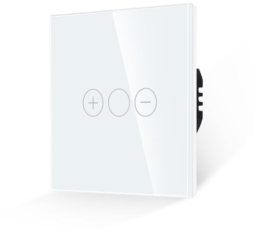 JIMEIDA Dimmerschalter für LED-Licht,Touch Lichtschalter Weiß Gehärtete Glasscheibe mit LED-Hintergrundbeleuchtung,Kein Neutralleiter Erforderlich 86MM
