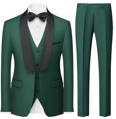 KUDORO Men Suits 3 Piece Slim Fit Suit Casual Business Formal Dinner Tuxedo Suit for Men Classic Blazer Waistcoat Trousers Set Dark Green
