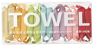 Myazs 14 Stück komprimiertes Handtuch, Einweg-Gesichtstuch, Vliesstoff, Wasser, Feuchttuch, Tablette, tragbares Reise-Make-up-Tuch für Hotel, Make-up, Handtuch, Gesichtswaschlappen