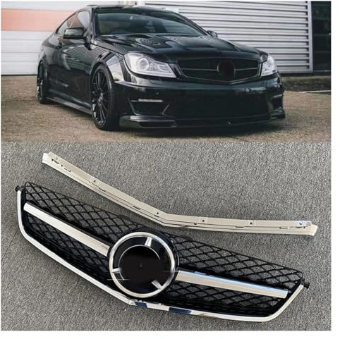 huanglanhuagr Schwarzer und silberner Mesh-Kühlergrill, kompatibel mit Mercedes-Benz C-Klasse W204 AMG C63 2007–2014. China-Mesh-modifizierter Frontgrill (Color : 12-14 silver)