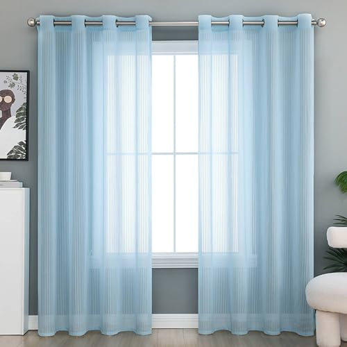 Homxi Transparent Vorhang Balkon 2er Set,2 x 96W x 160H cm,Vorhänge Voile Hellblau Einfarbig Vorhang mit Ösen