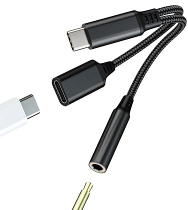 USB-C to 3.5mm Headphone Type C Charging Adapter 2 in 1 for iPhone 15 for iPad Air 4 Accessories DAC Aux Splitter Charger Dongle Cord Cable compatible for Samsung Galaxy S20 S21 S22 FE Ultra Note10 S9
