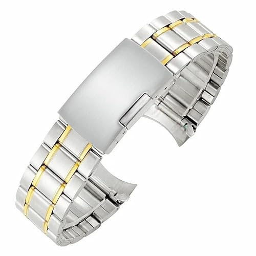 MGHN Universelles Edelstahlarmband mit gebogenem Ende for Seiko, Ersatzarmband for Rolex-Uhrenarmband 20 22 mm, Metallarmband-Zubehör(Color:Silver gold,Size:20mm)