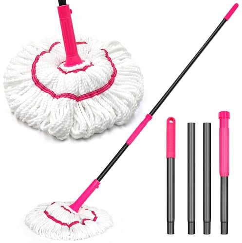 NEWE Mocio Autostrizzante per la Pulizia del Pavimento, Aggiornato 45 cm Ampia Microfibra Mocio Rotante, 140 cm Manico Lungo Bagnato Asciutto Cucina Facile Mop Lavapavimenti per Legno, Piastrelle
