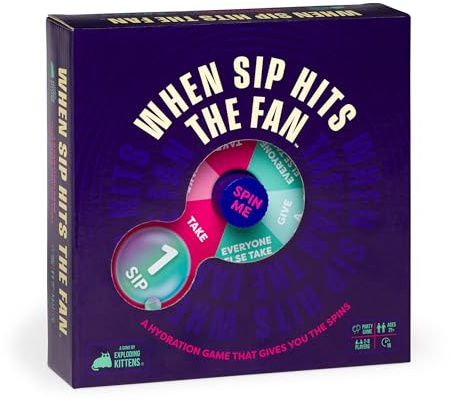 Exploding Kittens When Sip Hits the Fan, 2-8 Players, Drinking Game | Spin, draw, and take on silly drinking challenges in a fast adult party game with 100 cards and nonstop surprises.