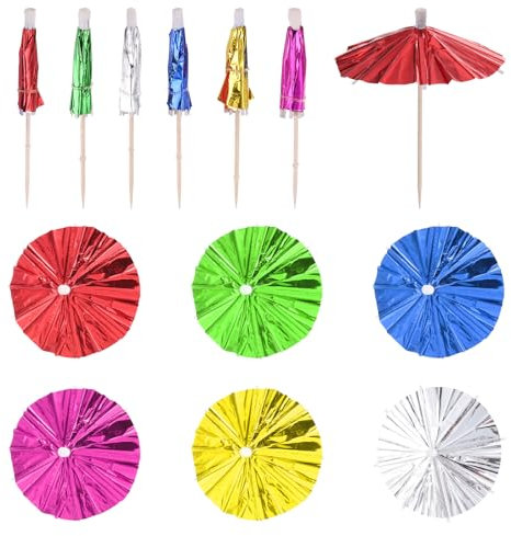 sourcing map 50 sombrillas de aluminio para cócteles, palillos de 3.9 pulgadas, coloridos mini paraguas de papel para bebidas, cupcakes, decoración de fiesta en la playa