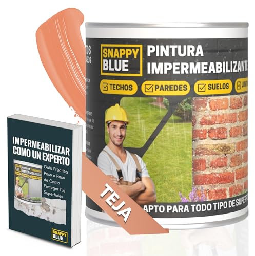 [8L] Revestimiento Sellador Impermeabilizante Híbrida con Poliuretano, Pintura Impermeable Definitivo Terrazas, Techos y Exteriores, Protección Fugas Goteras, Transparente + 3Colores (Teja, 8l)
