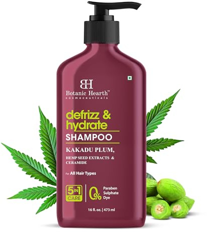 Botanic Hearth Defrizz & Hydrate Shampoo 473 ml | Kakadu Plum Hemp Seed Extracts & Ceramide Moisturizing & Smoothing Formula For All Hair Types | Paraben & Sulfate-Free