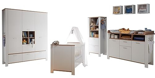 M Möbel-Direkt Deutschlands schnelle Möbel Babyzimmer Adele in Weiß und Asteiche – Komplett-Kinderzimmer Made in Germany - Verschiedene Set Varianten wählbar (8 teilig)