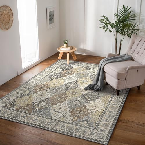 BEIMO Waschbarer Rutschfester Teppich 160x230 cm, Vintage Boho Stil, Leichte und Farbechte Matte, Strapazierfähig für Flur, Eingangsbereich, Wohnzimmer und Stark Beanspruchte Bereiche