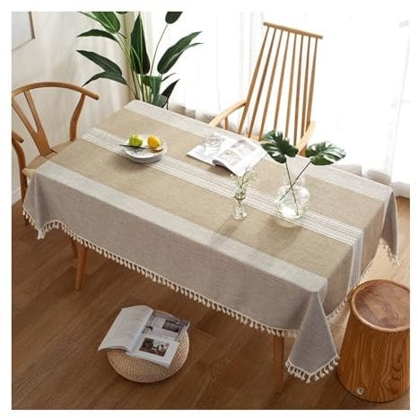 Tischdecke Abwaschbar Khaki, Polyester-Baumwolle Tischtuch Patchwork Tischdecke Abwaschbar Rechteck 140x240CM
