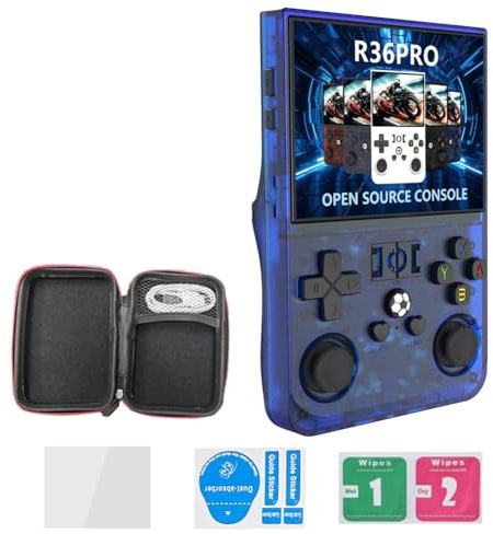 Roxvue Consola de Juegos Retro Portátil R36PRO de 128 GB y Pantalla HD de 3,5 Pulgadas, Reproductor de Vídeo Portátil de Bolsillo Compatible con para Más de 30 Emuladores C