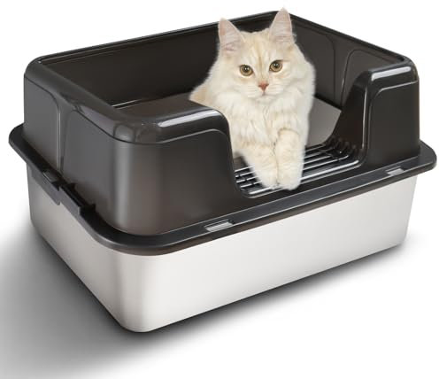 Katzenklo Katzentoilette Katzenklo Edelstahl XXL Großes Katzenklo mit verlustsicherer Ausführung, das leicht zu reinigen ist und Weder Gerüche noch Rost verursacht