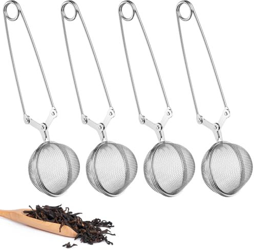 Tarpedrium 4 Pièces Boule à Thé, Infuseur Thé en Acier Inoxydable, Passoire à Thés avec Poignée, Filtre à Thé, Pince à Tamis à Mailles Fines, pour Infuseur Tasse, Épices et Assaisonnement