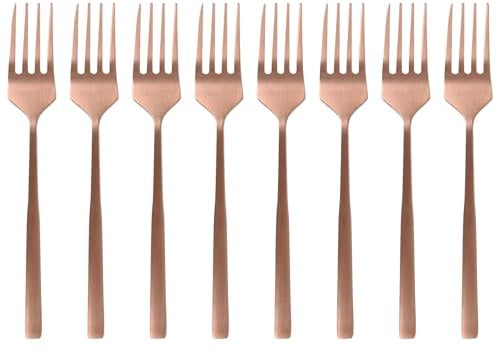 Argon Tableware Copper Stainless Steel Cake Forks Set of 8-15cm Dessert Forks for Pastries, Cakes and Sweet Treats - Elegant Modern Cutlery with Durable Rust-Resistant Finish for Dining and Parties
