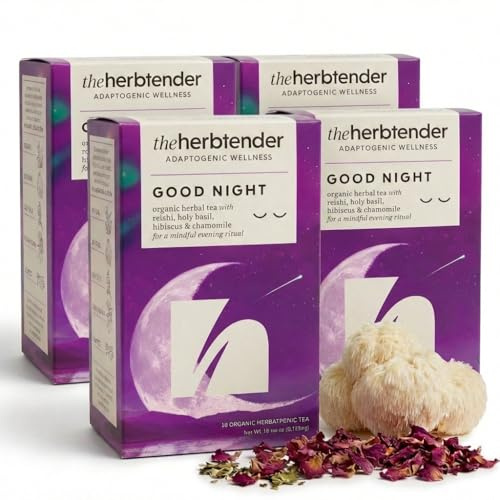 Good Night Organic Evening Tea – Herbal Tea with Chamomile, Hibiscus, Fennel & Reishi – Caffeine Free Evening Tea Bags – Flavoured Tea – 72 x Individually Wrapped Organic Tea Bags – Bedtime Calm