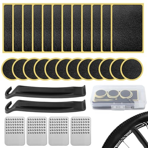 unillea Fahrrad Flickzeug Set, 30-teilig Selbstklebende Reifenflicken ohne Kleber für schnelle Reparatur von Fahrradreifen MTB Schlauch E-Bike, Wasserdicht dehnbar flexibel pannensicher werkzeugfrei