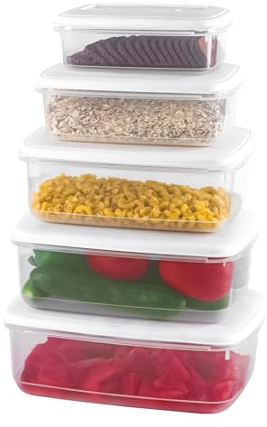 5 Pcs Food Storage Boxes (0.8-4 Litre) for Storing Fruits, Vegetables, Sandwiches, Pasta, Cookies & Dry Items | Stackable BPA-Free Tupperware Food Container Set for Kitchen, School, Picnic & Takeaway
