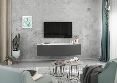 BMG Möbel Lowboard/Sideboard 2 teilig 152 cm mit MDF Fronten und Softclose Klappen, wählbar in 8 modernen Farbkombinationen (Weiß - Anthrazit Matt)
