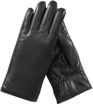 Knuffnee Womens Winter Warm Gloves Fleece Lined Thermal Glove Soft Leather Driving Gloves Black S