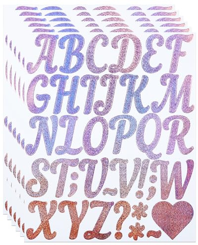 YIKTUNQ 6 Sheets 2 Inches Glitter Letter Stickers,210 Pcs Self-Adhesive Alphabet Letters Sticker Decals for Mailbox Scrapbook Water Bottle DIY Crafts - Pink