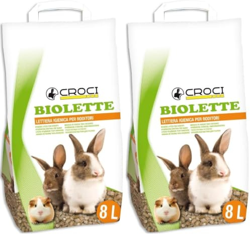 Croci Biolette - Lettiera ecologica 8 litri, lettiera pellet, naturale e biologica, per conigli roditori uccelli e piccoli mammiferi, antiodore (Confezione da 2)