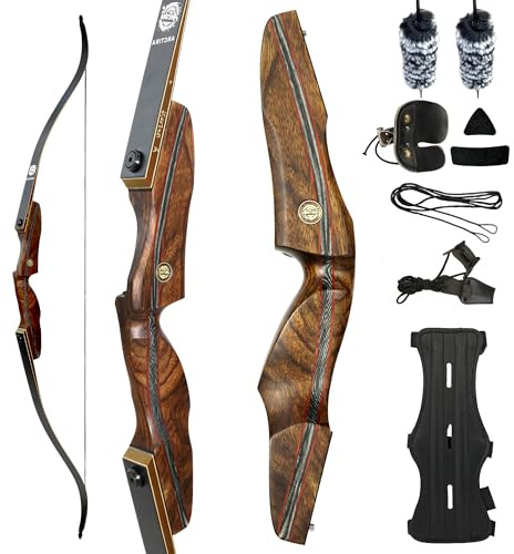 ARCTIRA Bogenschießen Recurvebogen Takedown Traditioneller Jagdbogen mit Bambuskern Limbs und Holzgriff Erwachsene Anfänger Zielübungen Rechte Hand