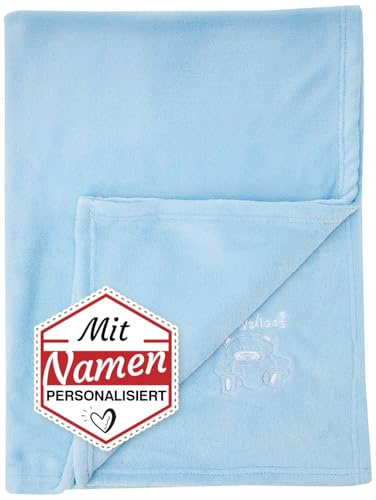 LALALO Playshoes Kuscheldecke mit Namen Bestickt, Bär in Blau, 75x100 cm | Personalisierte Babydecke, Decke aus Fleece für Baby und Kinder, Babygeschenk zur Geburt, Geschenk zur Taufe und Weihnachten