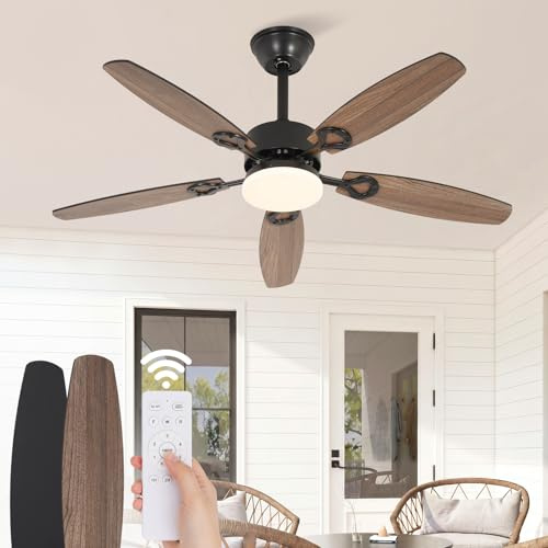 Homefire Ventilatore da soffitto a LED luce integrata - 112 cm, | silenzioso, 5 pale, luminosità regolabile, ampia luce a soffitto con telecomando, ideale per soggiorno o camera da letto.