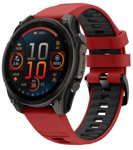 Koelaa Bracelet pour Garmin Fenix 7/6/5/8 (47mm)/Fenix 7 Pro/6 Pro/8, Bracelet de Remplacement en Silicone Souple, QuickFit 22mm pour Forerunner 965/935/945/955, Epix Gen 2/Pro (47mm) - Rouge + Noir