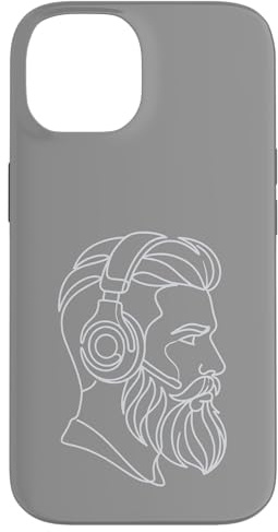 Custodia per iPhone 14 Cuffia da gioco barbuta profilo profilo linea art