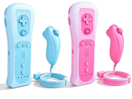Keltorio 2er Set Wii-Fernbedienung Gamecontroller: Wii-Controller-Remote mit Nunchuck, Nunchuk Controller für Wii Vernbedinung Remote Plus Ersatz Kontroller Jostick Game Handle (Rosa + Blau)