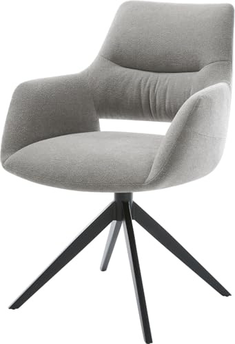 DELIFE Esszimmerstuhl Yago-Flex mit Armlehnen Kreuzgestell breit Schwarz Strukturstoff Soft Grau 360° drehbar Wippfunktion Taschenfederkern