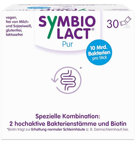 SymbioLact Pur für Darm & Darmschleimhaut, Allergiker-geeignet, 30 Sticks | Mit Milchsäurebakterien und Biotin, für Allergiker geeignet, ohne Laktose, ohne Gluten
