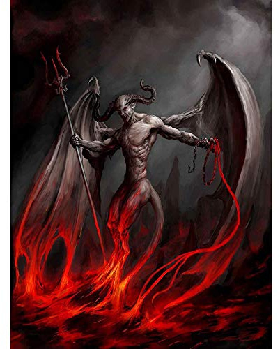 Wee Blue Coo Painting Devil Demon Fire Chain Trident Wings Horns Monster Art Print Poster Wall Decor Kunstdruck Poster Wand-Dekor-12X16 Zoll