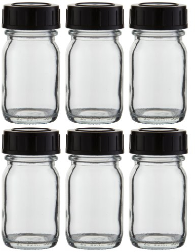 Weithalsflaschen 6 x 30ml Klarglas inkl. Schraubverschluss mit Dichtungsscheibe - Schlicht und Funktional - Flasche - Behälter - 75.5 mm