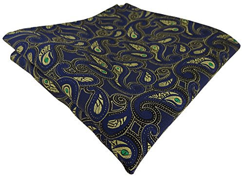 TigerTie Designer Einstecktuch in marine gold grün schwarz Paisley gemustert