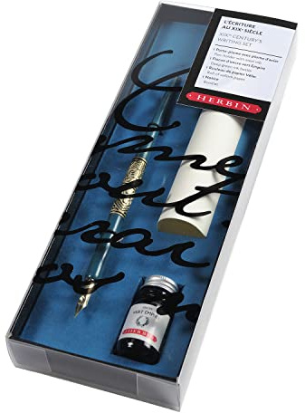 Jacques Herbin 28500T - A Set ''Ecriture au XIXème siècle'' Including a Penholder, a Cito fein Nib, a Sheet of Vellum, a Bottle of Vert Empire Ink - a Leaflet.