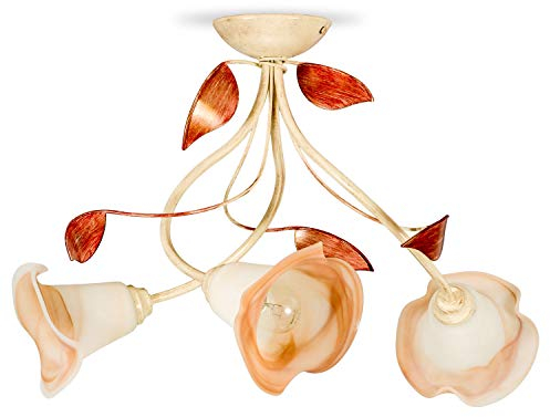 Helios Leuchten 103621/2 Florentiner Deckenleuchte antik-weiß handbemalt | florale Lampe Leuchte Deckenlampe Landhausstil | 3 x E14