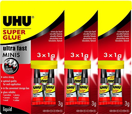 UHU Sekundenkleber blitzschnell MINIS, flüssig 3 x 1g (3 Packungen)