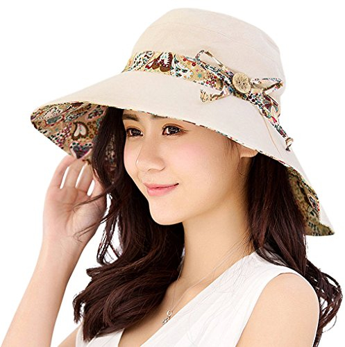 KXF Chapeau de soleil pour femme UPF50+ Chapeau de plage pliable pour l'extérieur Casquette à large bord, beige, taille unique
