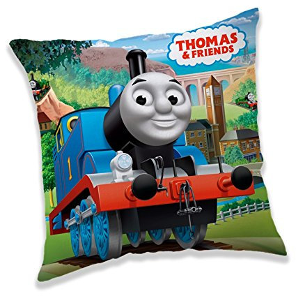 Jerry Fabrics Dekorative Wurfkissen für Kinder, Thomas und Friends Charakterkissen, Polyester, Mehrfarbig, 40 x 40 x 5 cm