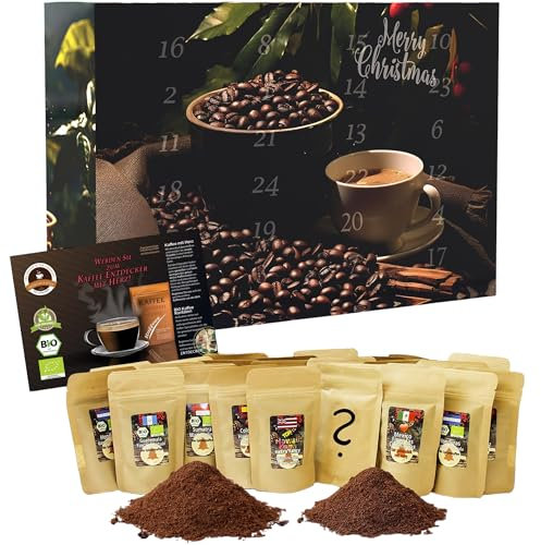 C&T Bio Fairtrade Kaffee-Adventskalender 2025 Gemahlen | 24x Bio & Fair-Trade Kaffees | Biologisch & fair gehandelte Raritäten-Kaffees + Überraschung im Kalender | Weihnachts-Kalender