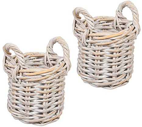 2er Set Rattankorb BAKUL rund White ca.20cm Aufbewahrungskorb Dekokorb Korb
