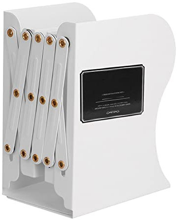 Retractable Bookends Heavy Duty Desktop Book Holder Metal Book Ends File Rack Document Dividers Desk Book Storage Organiser Bookshelf White for Shelves Kids Children Office School Library