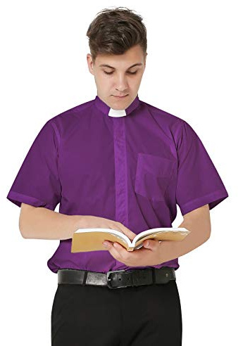 IvyRobes Camicia Prete a Maniche Corte da Uomo Clergyman con Colletto Sacerdote per Unisex